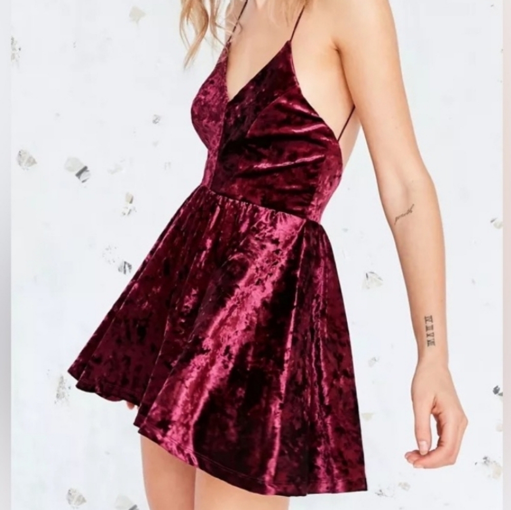 Urban Outfitters Pins & Needles Deep Red Burgandy Velvet Romper Playsuit